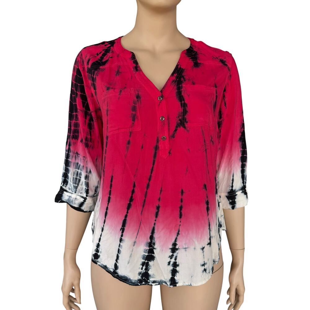 Torrid Harper Size 1 1X Red Black Ombre Tie Dye Pullover Georgette Blouse NWOT